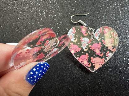 Cute Pink Axolotl Earrings: Laser Cut Acrylic Axolotls, Aquarium, Fish, Pet, Marine Animals, Animal, Snorkel, Best Gifts for Her/Him/Them