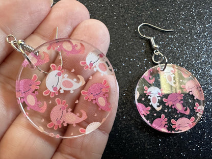 Cute Pink Axolotl Earrings: Laser Cut Acrylic Axolotls, Aquarium, Fish, Pet, Marine Animals, Animal, Snorkel, Best Gifts for Her/Him/Them
