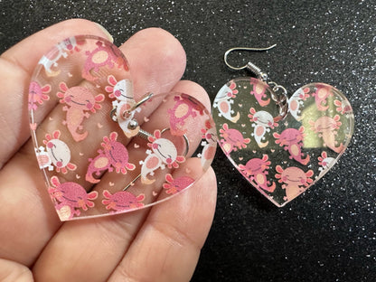 Cute Pink Axolotl Earrings: Laser Cut Acrylic Axolotls, Aquarium, Fish, Pet, Marine Animals, Animal, Snorkel, Best Gifts for Her/Him/Them
