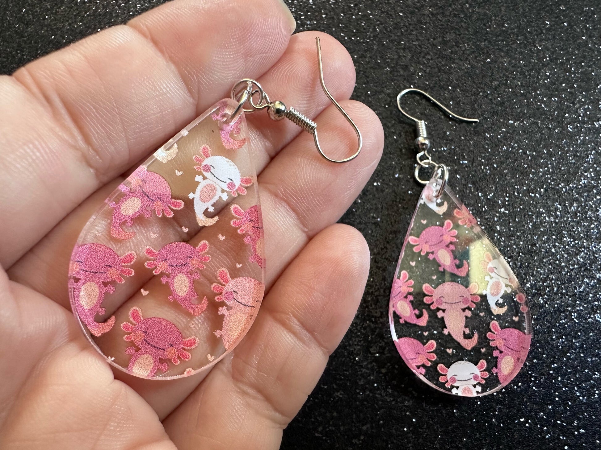 Cute Pink Axolotl Earrings: Laser Cut Acrylic Axolotls, Aquarium, Fish, Pet, Marine Animals, Animal, Snorkel, Best Gifts for Her/Him/Them