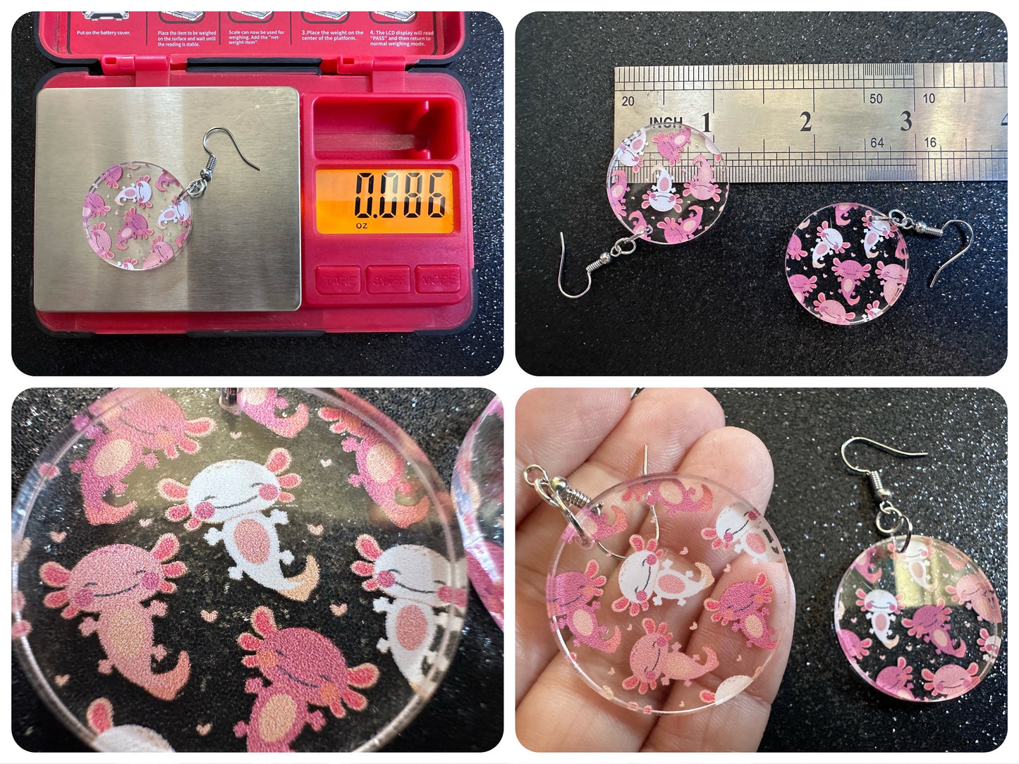 Cute Pink Axolotl Earrings: Laser Cut Acrylic Axolotls, Aquarium, Fish, Pet, Marine Animals, Animal, Snorkel, Best Gifts for Her/Him/Them
