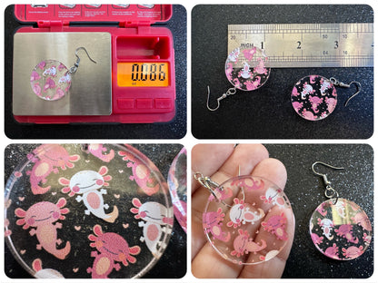 Cute Pink Axolotl Earrings: Laser Cut Acrylic Axolotls, Aquarium, Fish, Pet, Marine Animals, Animal, Snorkel, Best Gifts for Her/Him/Them