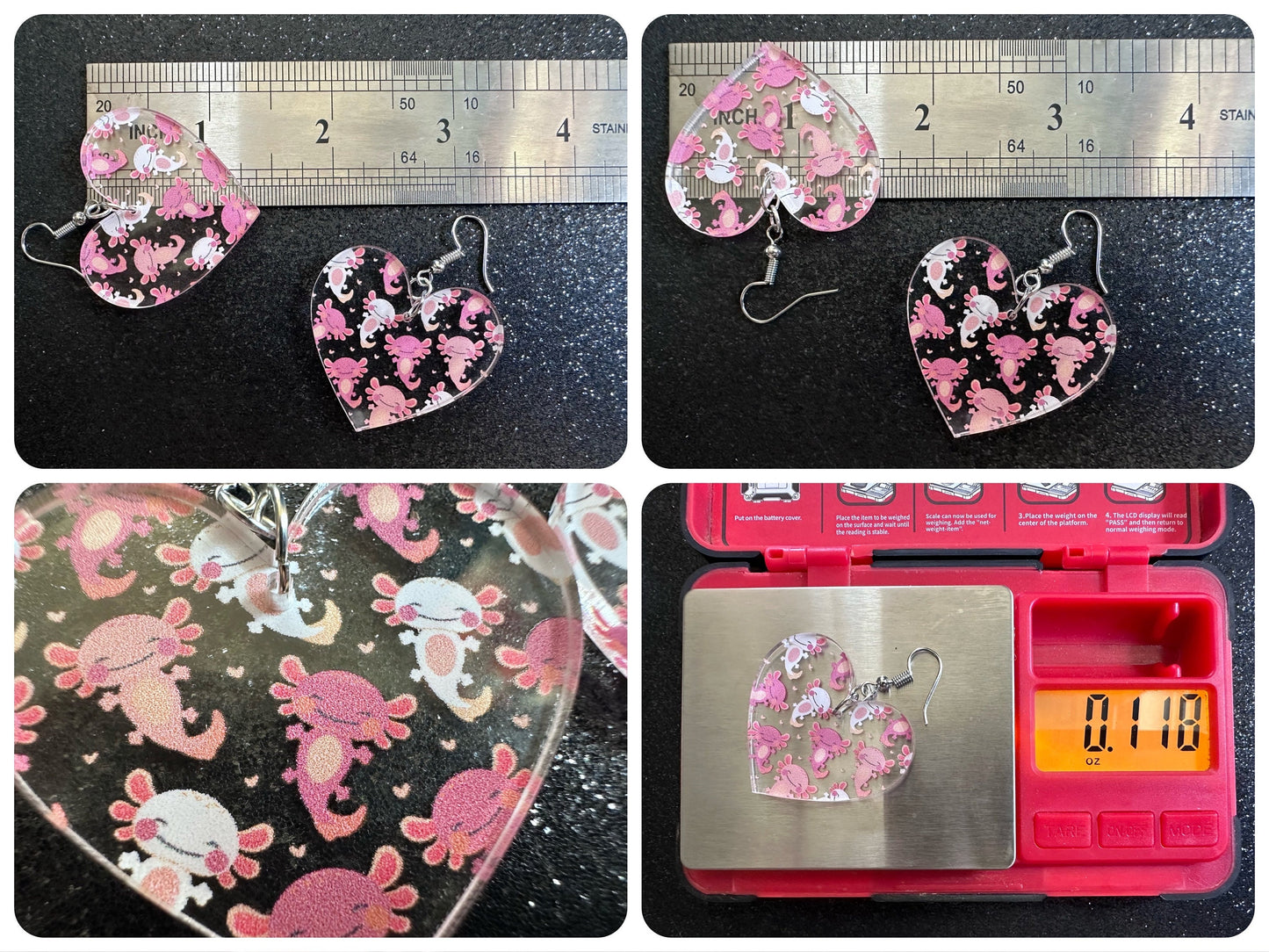Cute Pink Axolotl Earrings: Laser Cut Acrylic Axolotls, Aquarium, Fish, Pet, Marine Animals, Animal, Snorkel, Best Gifts for Her/Him/Them