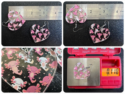 Cute Pink Axolotl Earrings: Laser Cut Acrylic Axolotls, Aquarium, Fish, Pet, Marine Animals, Animal, Snorkel, Best Gifts for Her/Him/Them
