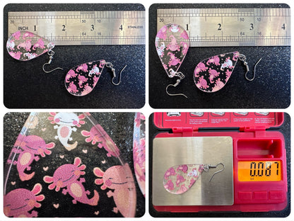 Cute Pink Axolotl Earrings: Laser Cut Acrylic Axolotls, Aquarium, Fish, Pet, Marine Animals, Animal, Snorkel, Best Gifts for Her/Him/Them