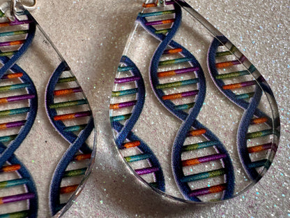 DNA Strand Earrings: Laser Cut Acrylic Science Earrings, Genes, Scientist, Biology, Biologist, Genome, Doctor, Best Gifts for Her/Him/Them
