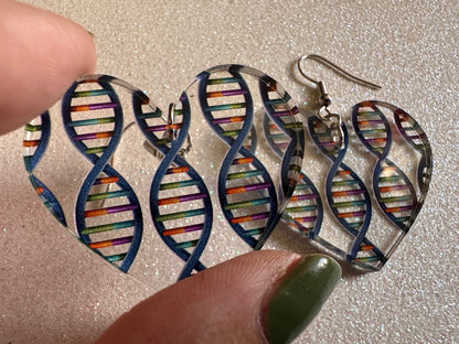 DNA Strand Earrings: Laser Cut Acrylic Science Earrings, Genes, Scientist, Biology, Biologist, Genome, Doctor, Best Gifts for Her/Him/Them