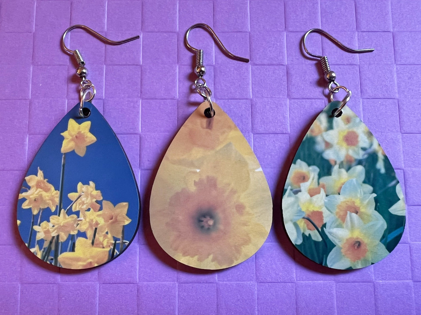 Daffodil Earrings: Yellow Flowers, Plants, Green Plant, Spring, Daffodils, Sublimated, Best Gifts for Her/Him/Them