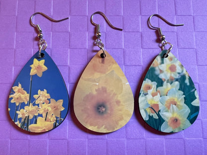 Daffodil Earrings: Yellow Flowers, Plants, Green Plant, Spring, Daffodils, Sublimated, Best Gifts for Her/Him/Them