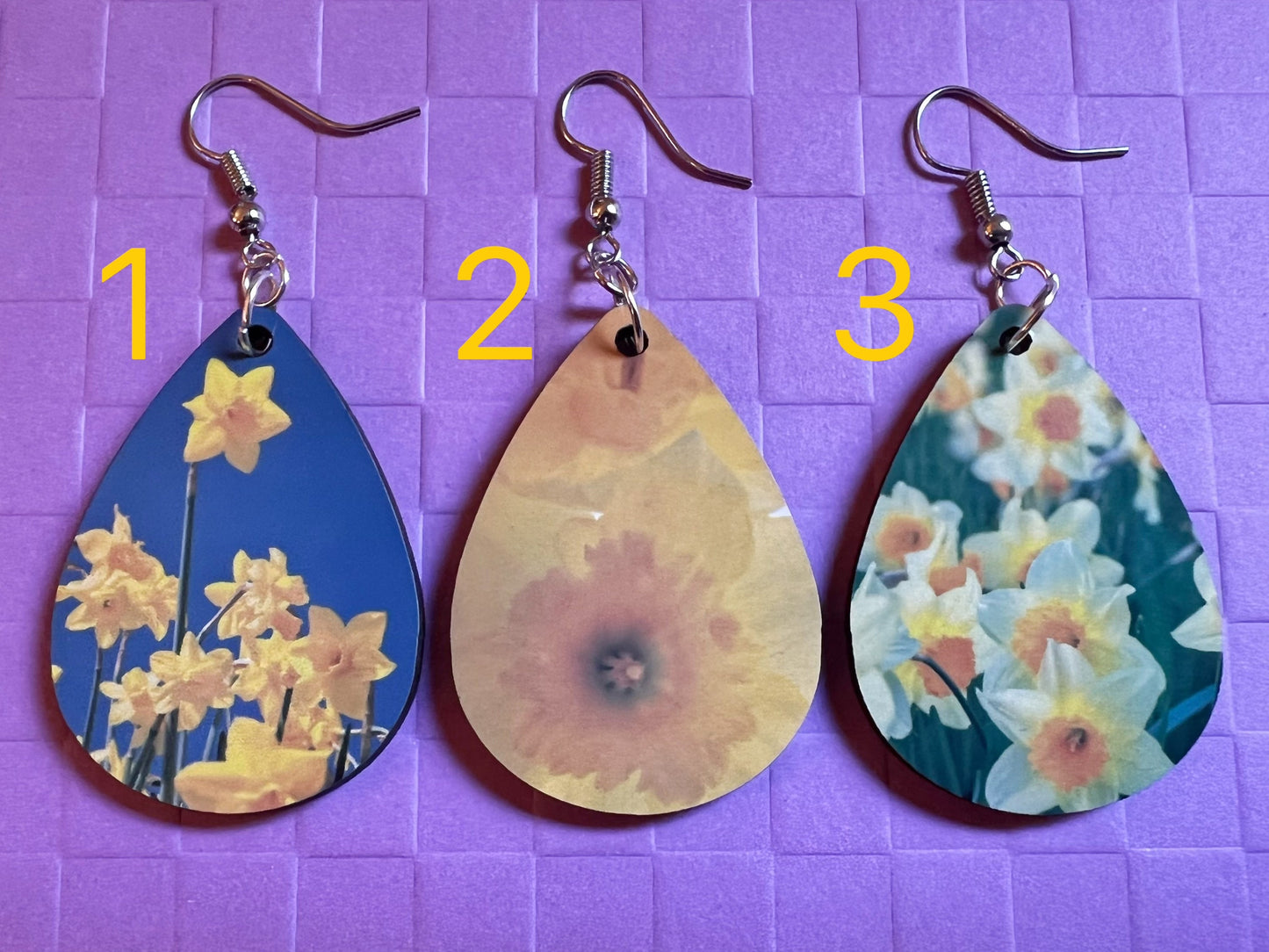 Daffodil Earrings: Yellow Flowers, Plants, Green Plant, Spring, Daffodils, Sublimated, Best Gifts for Her/Him/Them