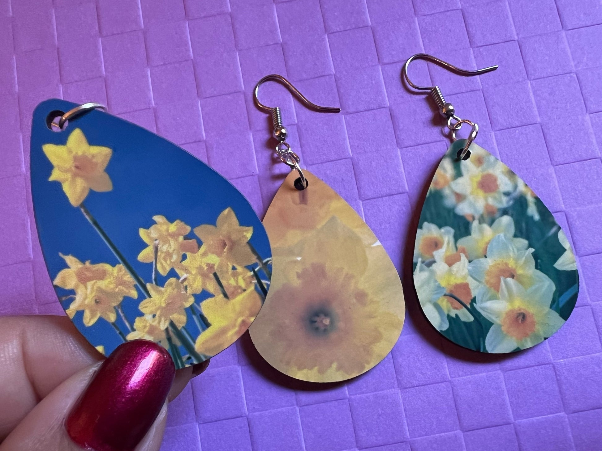 Daffodil Earrings: Yellow Flowers, Plants, Green Plant, Spring, Daffodils, Sublimated, Best Gifts for Her/Him/Them