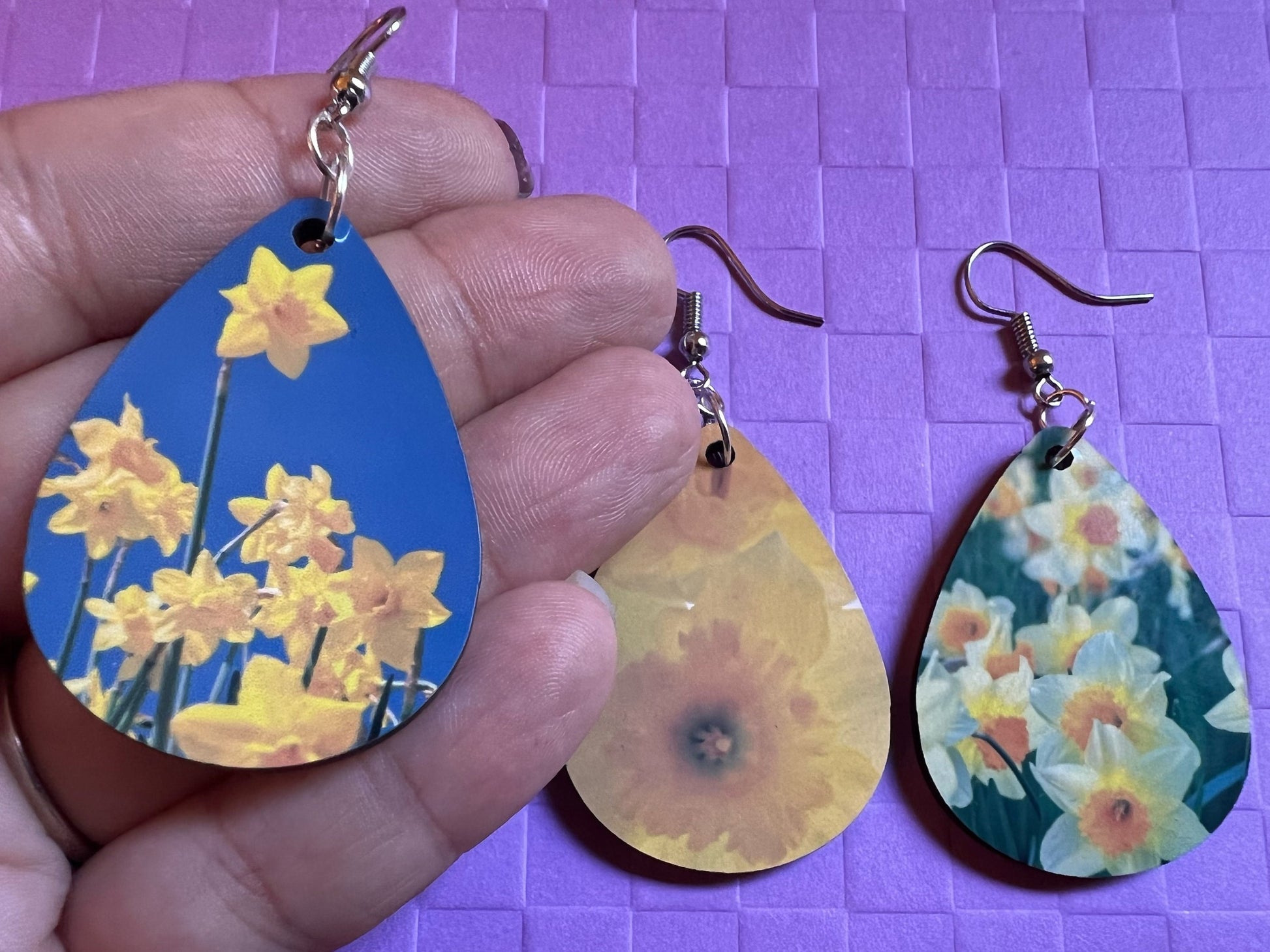 Daffodil Earrings: Yellow Flowers, Plants, Green Plant, Spring, Daffodils, Sublimated, Best Gifts for Her/Him/Them