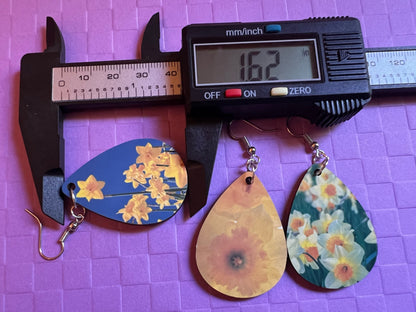 Daffodil Earrings: Yellow Flowers, Plants, Green Plant, Spring, Daffodils, Sublimated, Best Gifts for Her/Him/Them