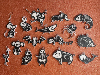 Dainty Halloween Animal Earrings: Laser Cut Acrylic Animal Skeletons, Koala, Bear, Spider, Mouse, Critter, Bat, Best Gifts for Her/Him/Them