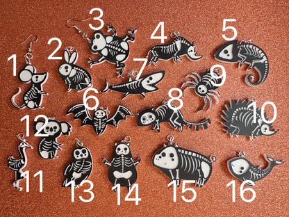 Dainty Halloween Animal Earrings: Laser Cut Acrylic Animal Skeletons, Koala, Bear, Spider, Mouse, Critter, Bat, Best Gifts for Her/Him/Them