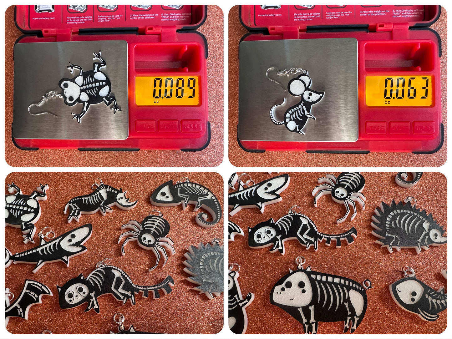 Dainty Halloween Animal Earrings: Laser Cut Acrylic Animal Skeletons, Koala, Bear, Spider, Mouse, Critter, Bat, Best Gifts for Her/Him/Them