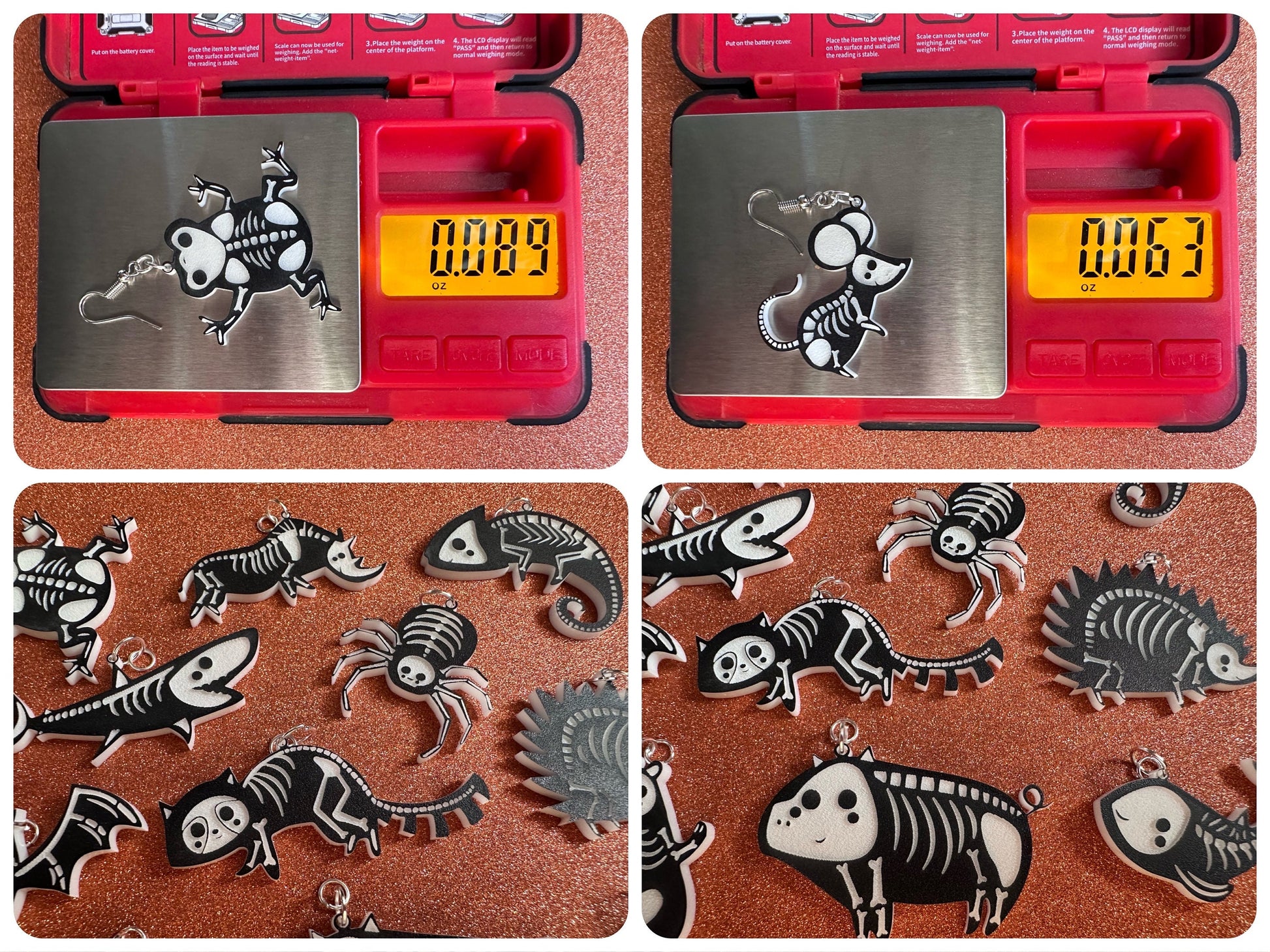 Dainty Halloween Animal Earrings: Laser Cut Acrylic Animal Skeletons, Koala, Bear, Spider, Mouse, Critter, Bat, Best Gifts for Her/Him/Them