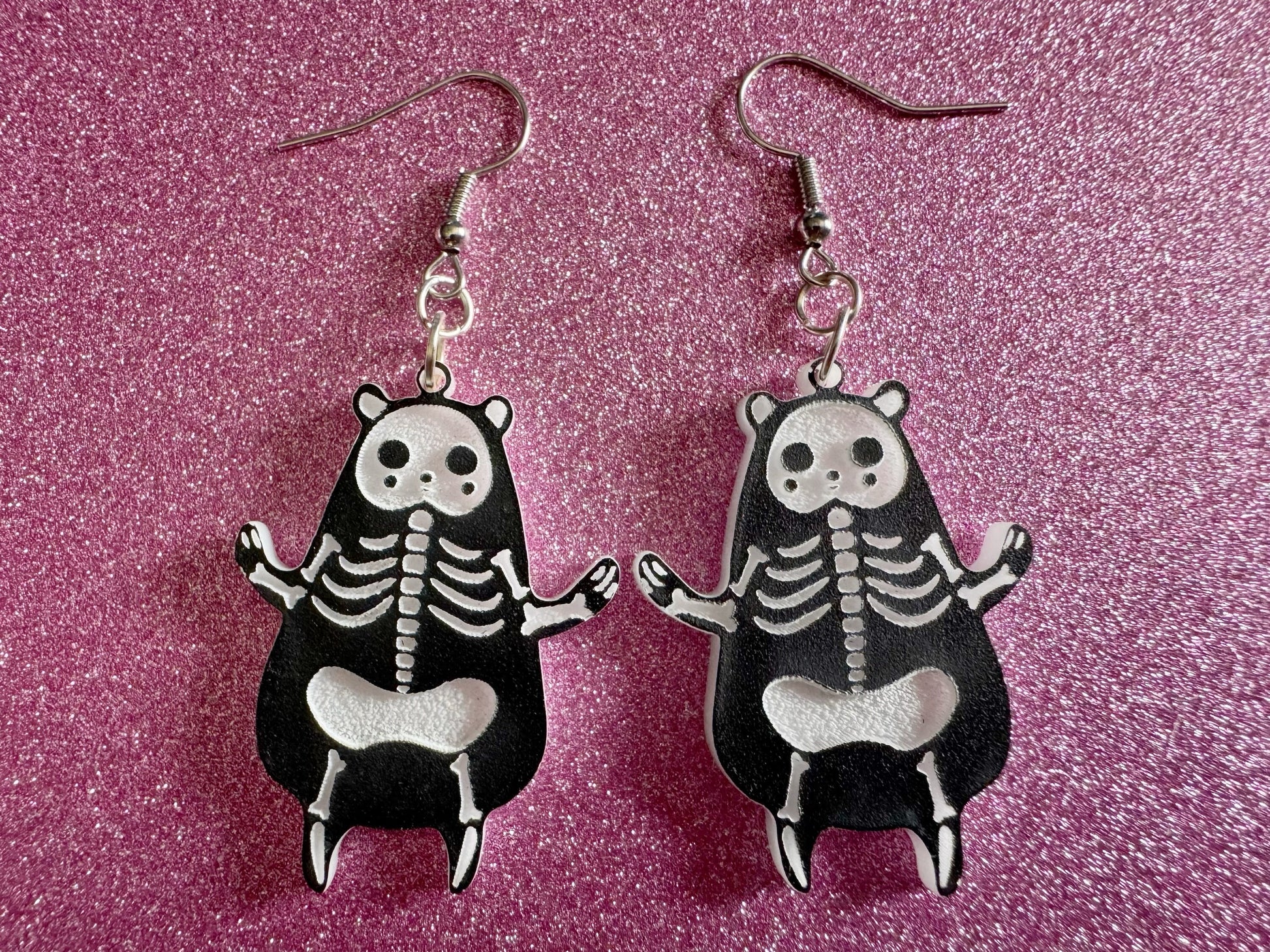 Dainty Halloween Bear Earrings: Laser Cut Acrylic Bears, Mammal Skeleton, Novelty Costume Jewelry, Gag Gift, Best Gifts for Her/Him/Them