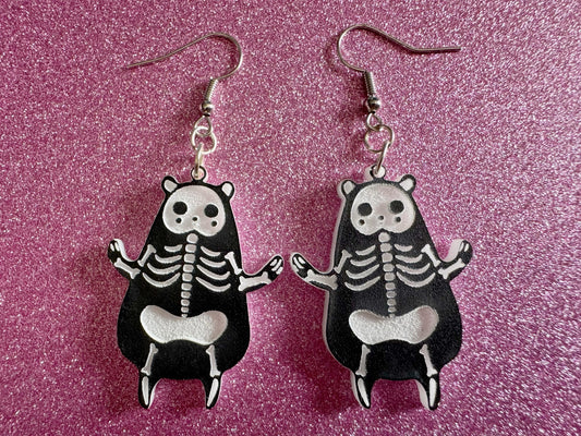 Dainty Halloween Bear Earrings: Laser Cut Acrylic Bears, Mammal Skeleton, Novelty Costume Jewelry, Gag Gift, Best Gifts for Her/Him/Them