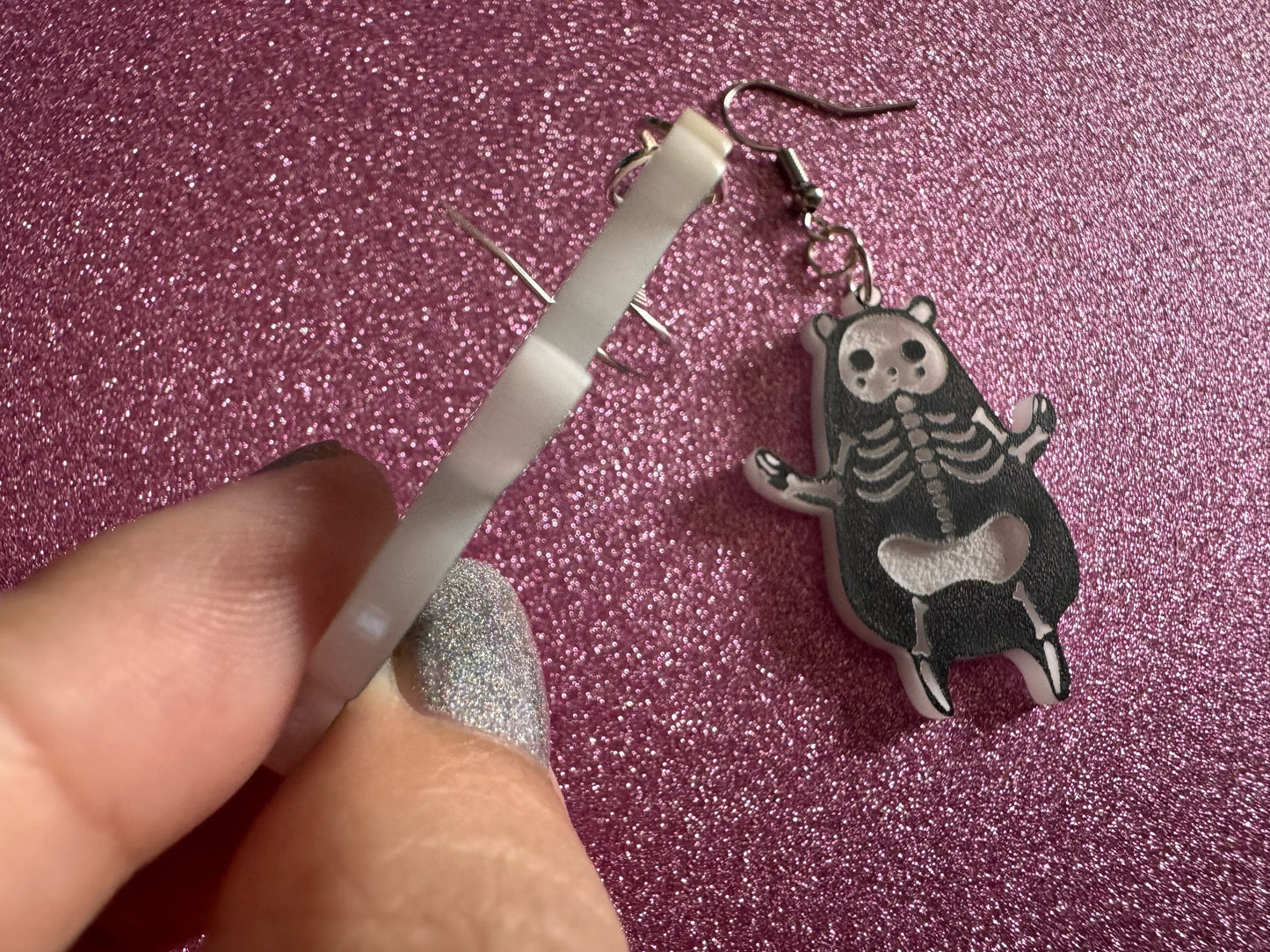Dainty Halloween Bear Earrings: Laser Cut Acrylic Bears, Mammal Skeleton, Novelty Costume Jewelry, Gag Gift, Best Gifts for Her/Him/Them