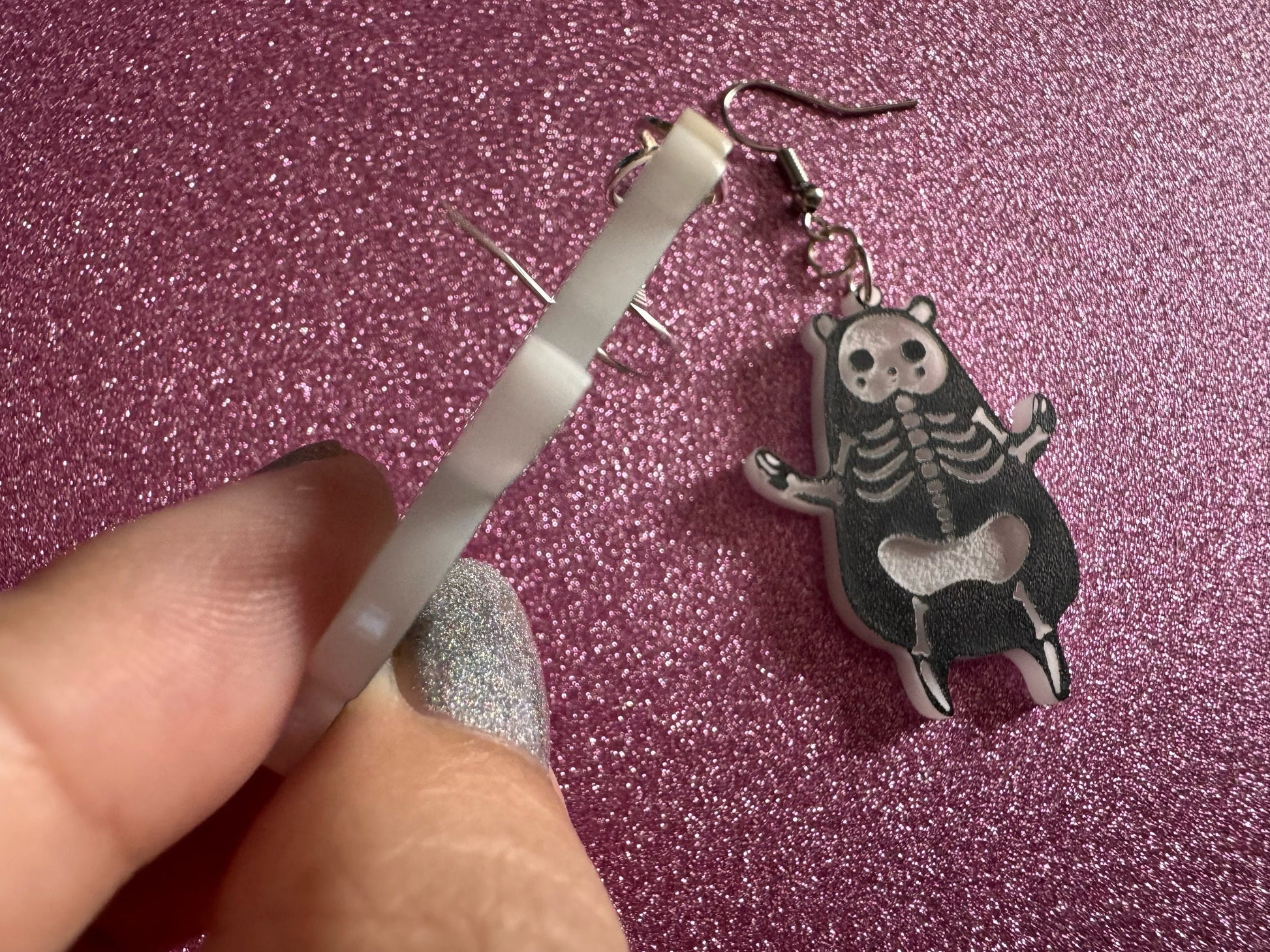 Dainty Halloween Bear Earrings: Laser Cut Acrylic Bears, Mammal Skeleton, Novelty Costume Jewelry, Gag Gift, Best Gifts for Her/Him/Them
