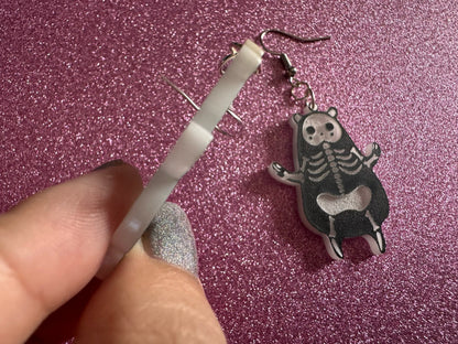 Dainty Halloween Bear Earrings: Laser Cut Acrylic Bears, Mammal Skeleton, Novelty Costume Jewelry, Gag Gift, Best Gifts for Her/Him/Them