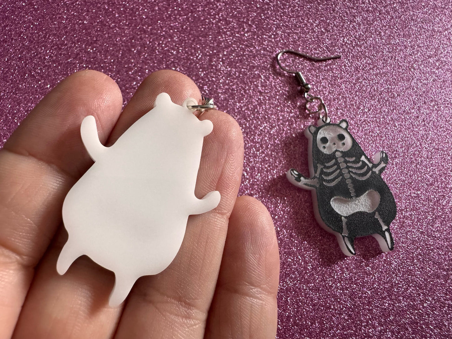 Dainty Halloween Bear Earrings: Laser Cut Acrylic Bears, Mammal Skeleton, Novelty Costume Jewelry, Gag Gift, Best Gifts for Her/Him/Them