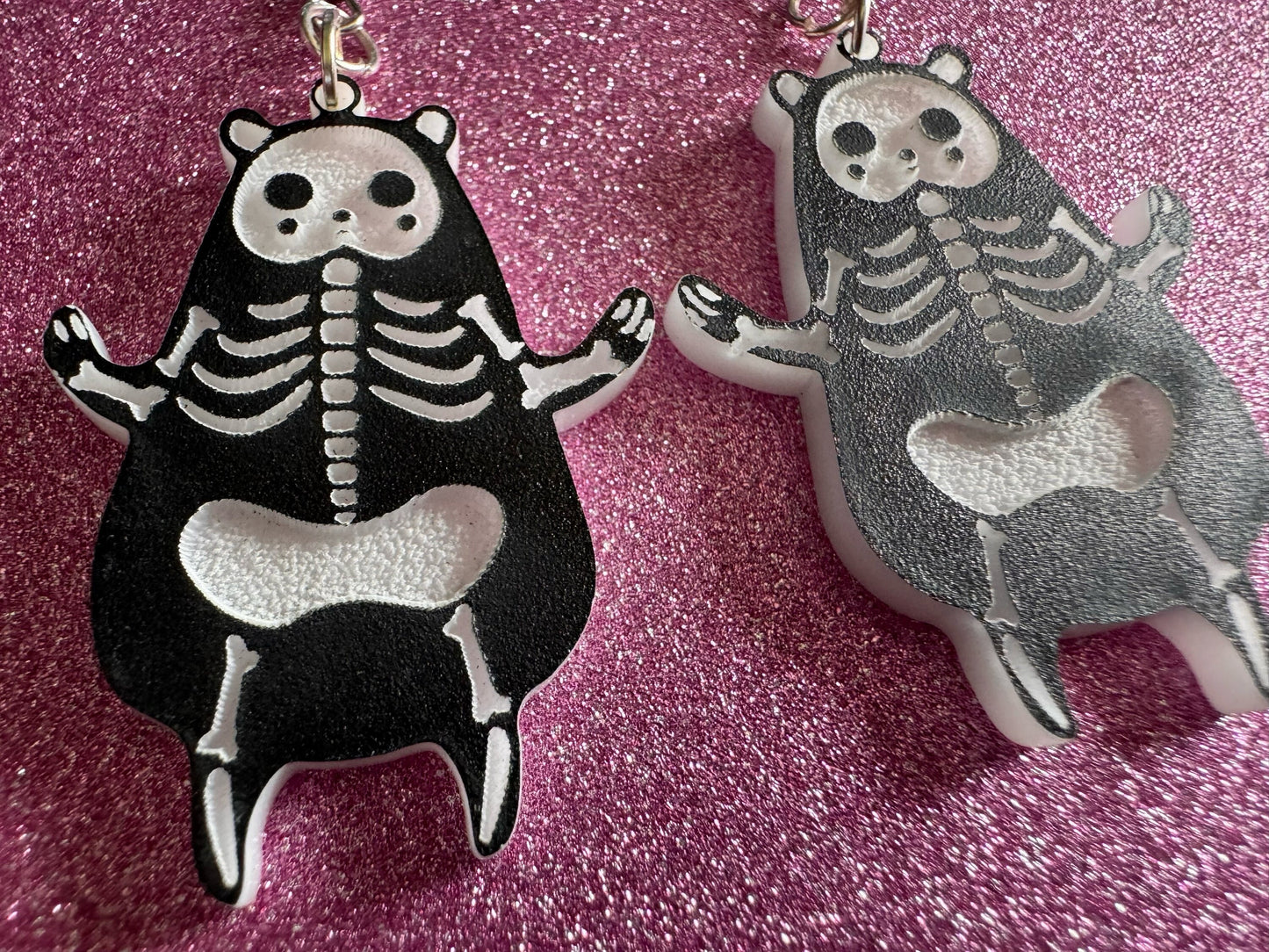 Dainty Halloween Bear Earrings: Laser Cut Acrylic Bears, Mammal Skeleton, Novelty Costume Jewelry, Gag Gift, Best Gifts for Her/Him/Them