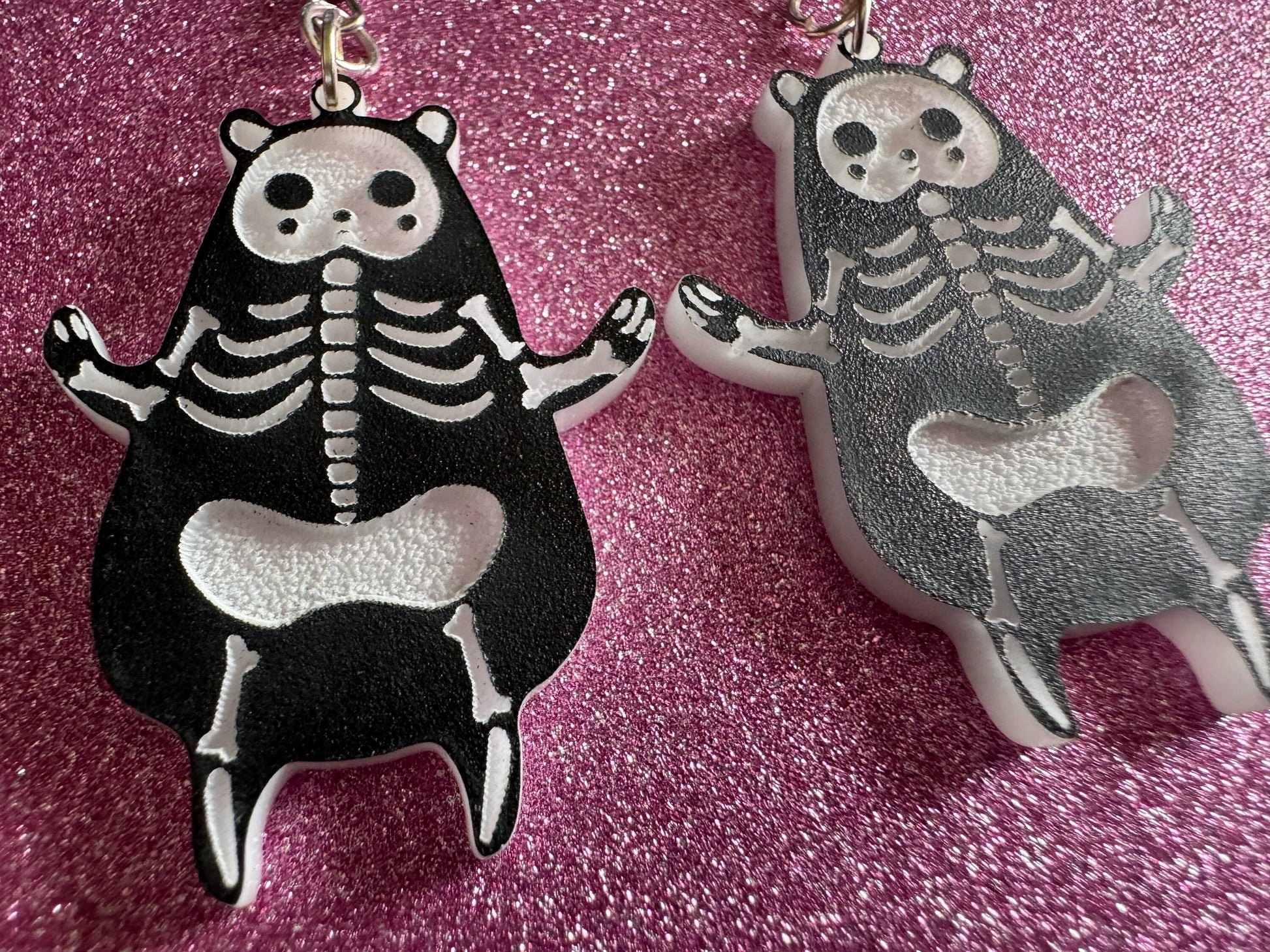 Dainty Halloween Bear Earrings: Laser Cut Acrylic Bears, Mammal Skeleton, Novelty Costume Jewelry, Gag Gift, Best Gifts for Her/Him/Them