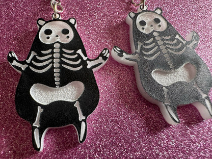 Dainty Halloween Bear Earrings: Laser Cut Acrylic Bears, Mammal Skeleton, Novelty Costume Jewelry, Gag Gift, Best Gifts for Her/Him/Them