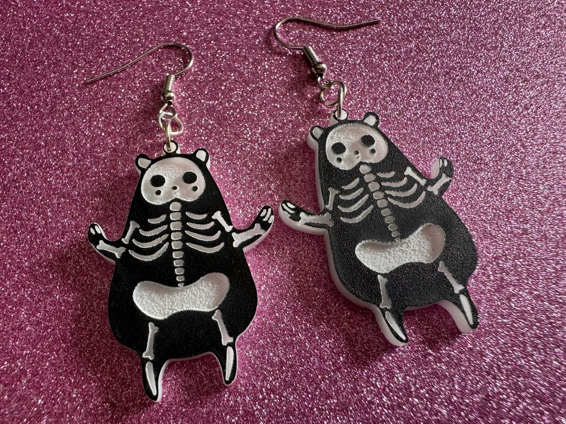 Dainty Halloween Bear Earrings: Laser Cut Acrylic Bears, Mammal Skeleton, Novelty Costume Jewelry, Gag Gift, Best Gifts for Her/Him/Them
