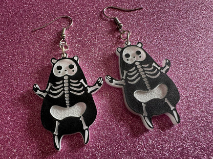 Dainty Halloween Bear Earrings: Laser Cut Acrylic Bears, Mammal Skeleton, Novelty Costume Jewelry, Gag Gift, Best Gifts for Her/Him/Them