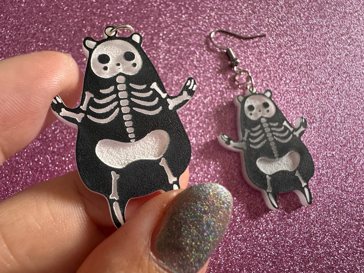 Dainty Halloween Bear Earrings: Laser Cut Acrylic Bears, Mammal Skeleton, Novelty Costume Jewelry, Gag Gift, Best Gifts for Her/Him/Them