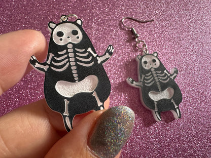Dainty Halloween Bear Earrings: Laser Cut Acrylic Bears, Mammal Skeleton, Novelty Costume Jewelry, Gag Gift, Best Gifts for Her/Him/Them