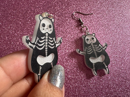 Dainty Halloween Bear Earrings: Laser Cut Acrylic Bears, Mammal Skeleton, Novelty Costume Jewelry, Gag Gift, Best Gifts for Her/Him/Them