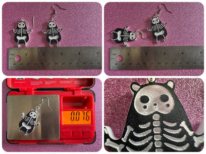 Dainty Halloween Bear Earrings: Laser Cut Acrylic Bears, Mammal Skeleton, Novelty Costume Jewelry, Gag Gift, Best Gifts for Her/Him/Them