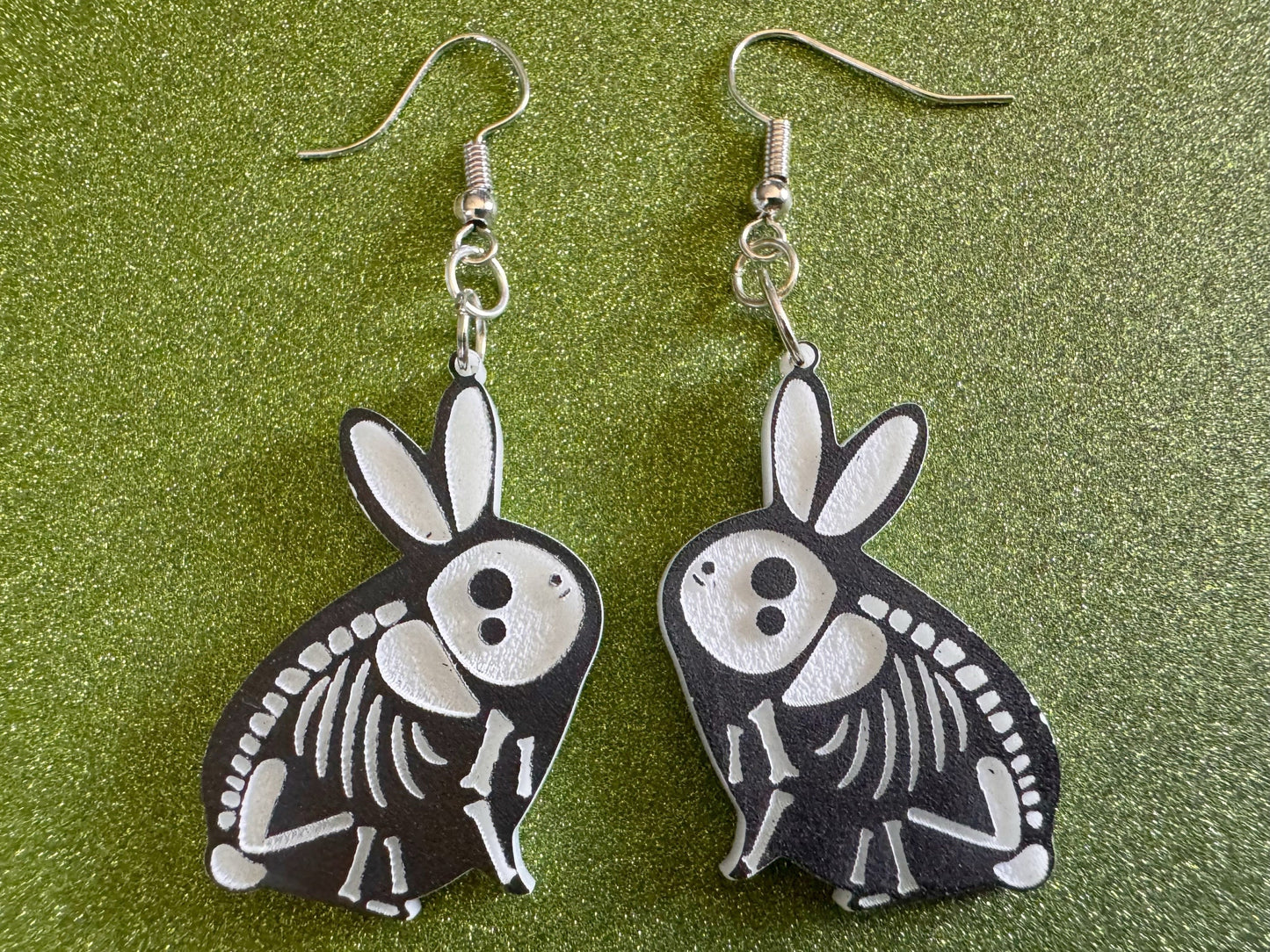 Dainty Halloween Bunny Earrings: Laser Cut Acrylic Rabbit, Rodent Skeleton, Bunnies, Rabbits, Gag Gift, Best Gifts for Her/Him/Them