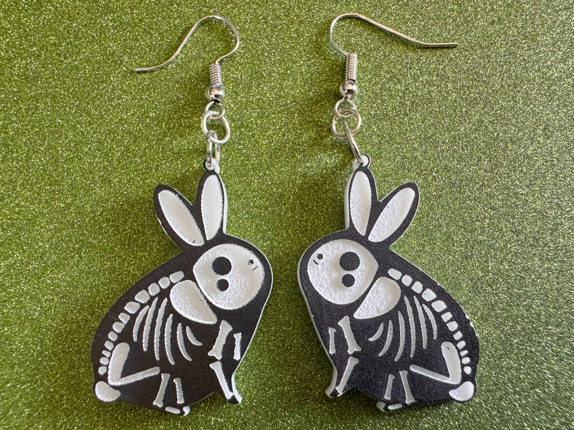 Dainty Halloween Bunny Earrings: Laser Cut Acrylic Rabbit, Rodent Skeleton, Bunnies, Rabbits, Gag Gift, Best Gifts for Her/Him/Them