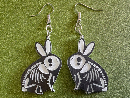 Dainty Halloween Bunny Earrings: Laser Cut Acrylic Rabbit, Rodent Skeleton, Bunnies, Rabbits, Gag Gift, Best Gifts for Her/Him/Them
