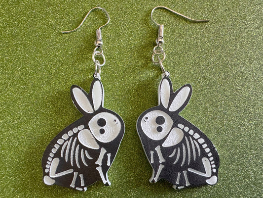 Dainty Halloween Bunny Earrings: Laser Cut Acrylic Rabbit, Rodent Skeleton, Bunnies, Rabbits, Gag Gift, Best Gifts for Her/Him/Them