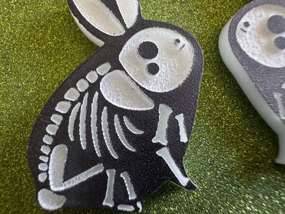 Dainty Halloween Bunny Earrings: Laser Cut Acrylic Rabbit, Rodent Skeleton, Bunnies, Rabbits, Gag Gift, Best Gifts for Her/Him/Them