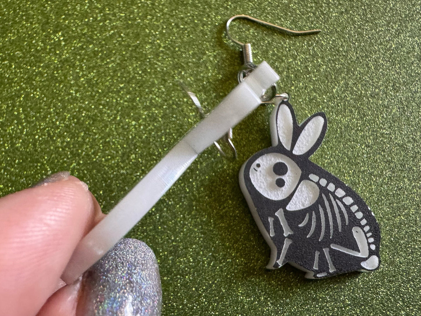 Dainty Halloween Bunny Earrings: Laser Cut Acrylic Rabbit, Rodent Skeleton, Bunnies, Rabbits, Gag Gift, Best Gifts for Her/Him/Them