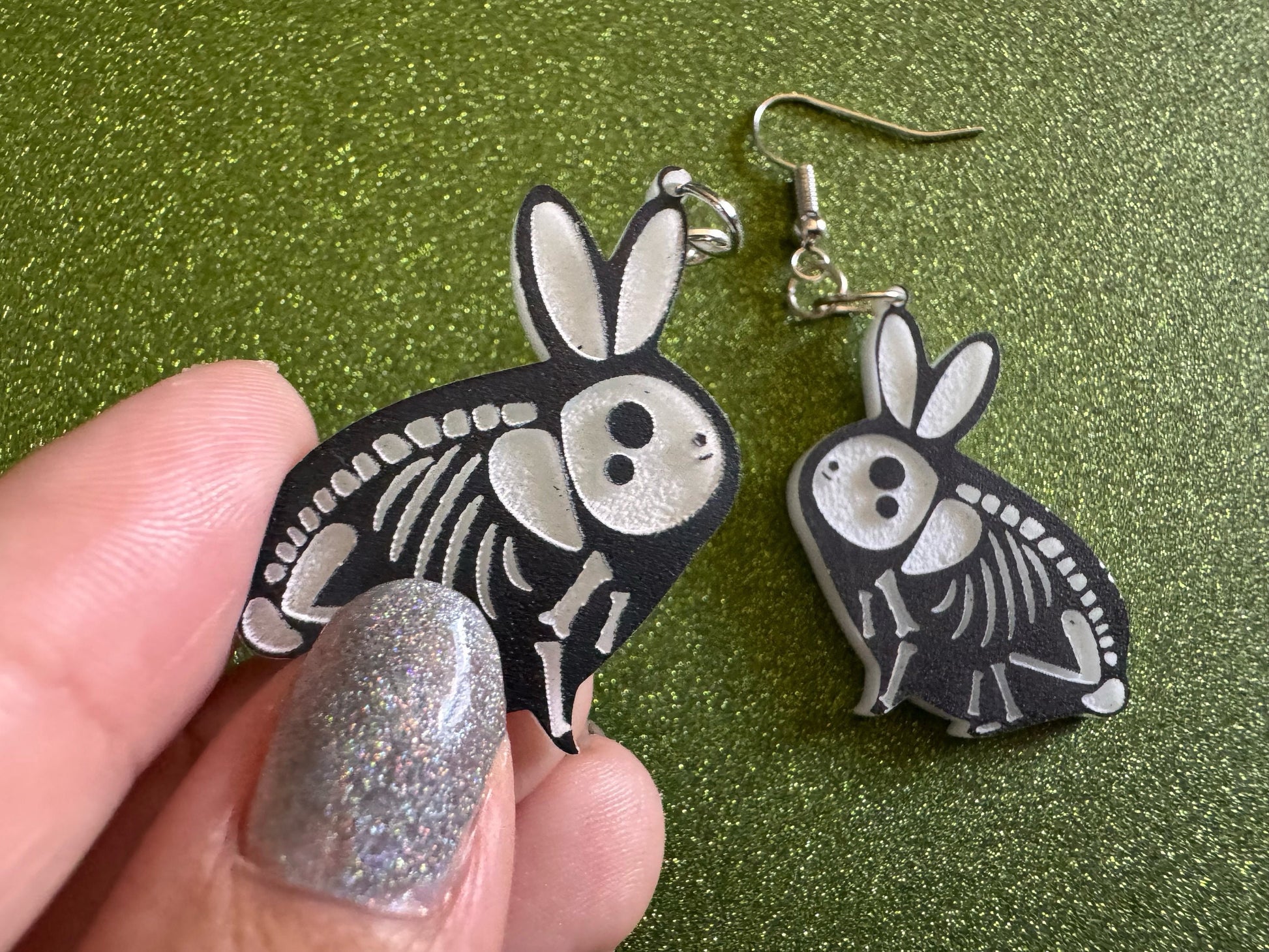 Dainty Halloween Bunny Earrings: Laser Cut Acrylic Rabbit, Rodent Skeleton, Bunnies, Rabbits, Gag Gift, Best Gifts for Her/Him/Them