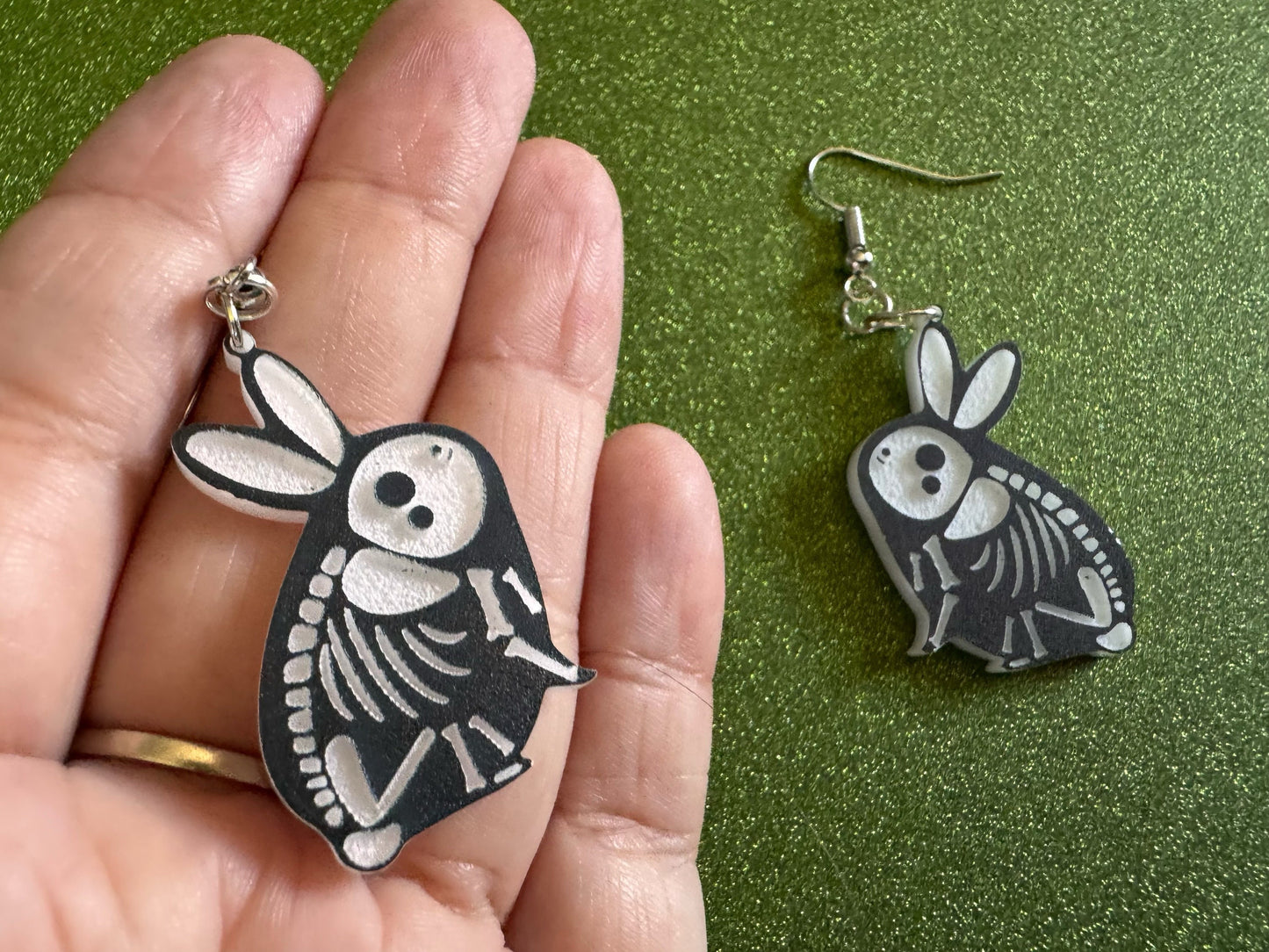 Dainty Halloween Bunny Earrings: Laser Cut Acrylic Rabbit, Rodent Skeleton, Bunnies, Rabbits, Gag Gift, Best Gifts for Her/Him/Them