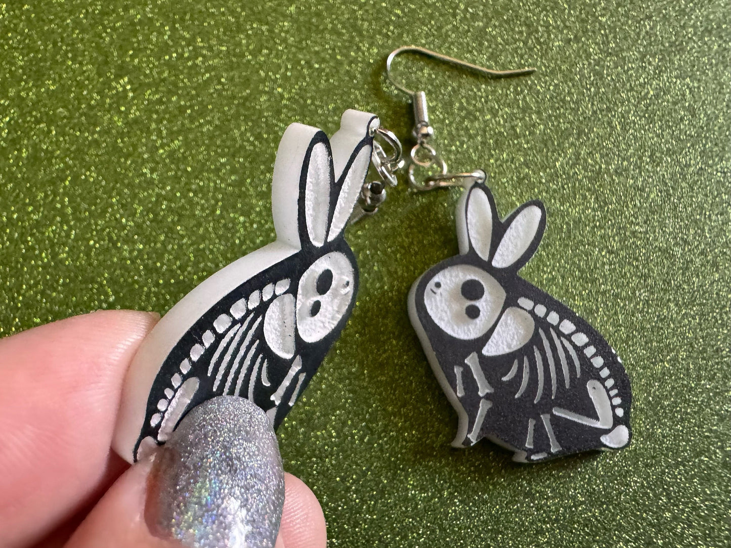 Dainty Halloween Bunny Earrings: Laser Cut Acrylic Rabbit, Rodent Skeleton, Bunnies, Rabbits, Gag Gift, Best Gifts for Her/Him/Them