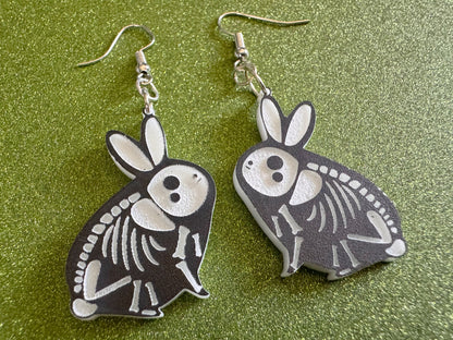 Dainty Halloween Bunny Earrings: Laser Cut Acrylic Rabbit, Rodent Skeleton, Bunnies, Rabbits, Gag Gift, Best Gifts for Her/Him/Them