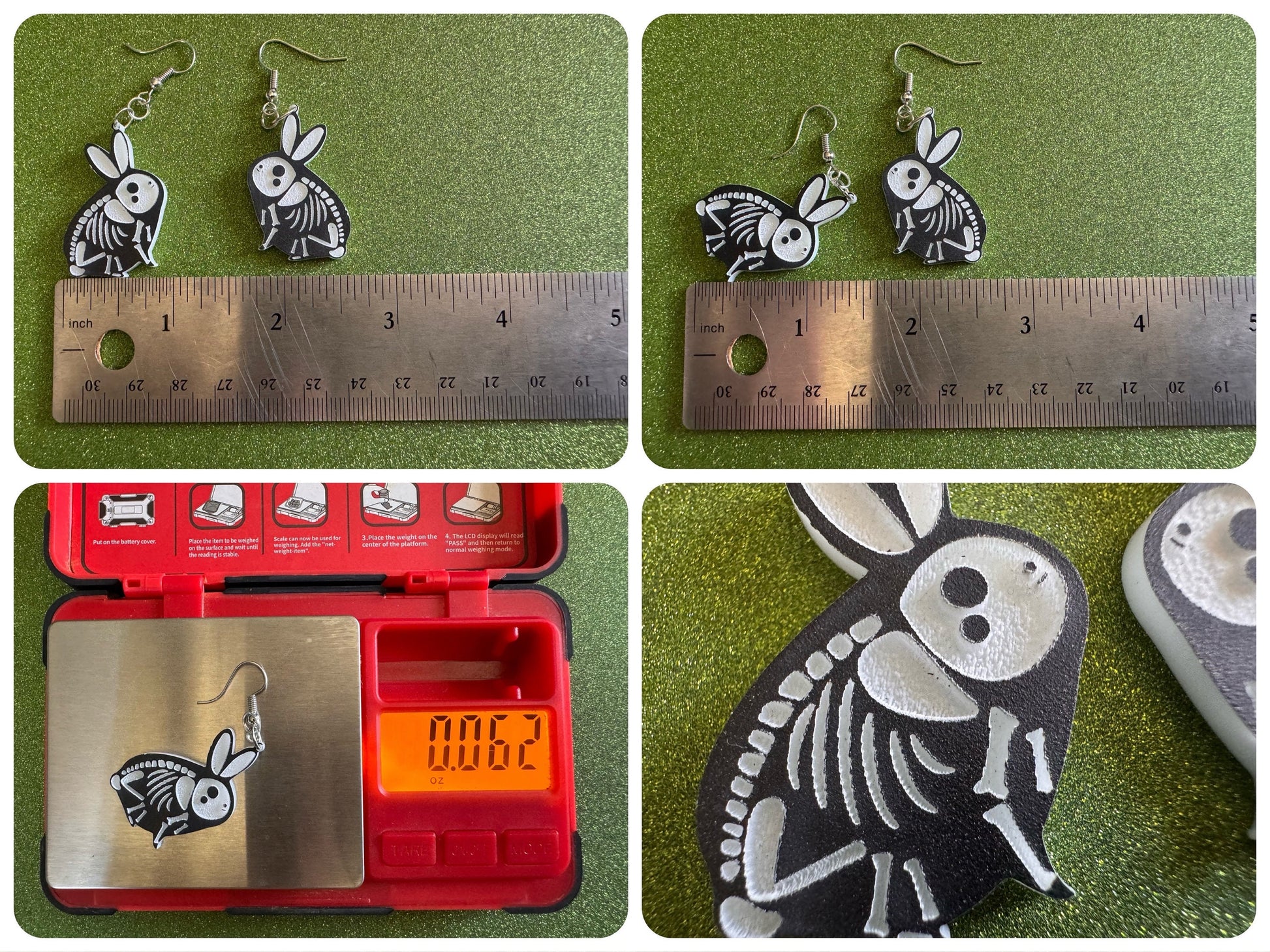 Dainty Halloween Bunny Earrings: Laser Cut Acrylic Rabbit, Rodent Skeleton, Bunnies, Rabbits, Gag Gift, Best Gifts for Her/Him/Them