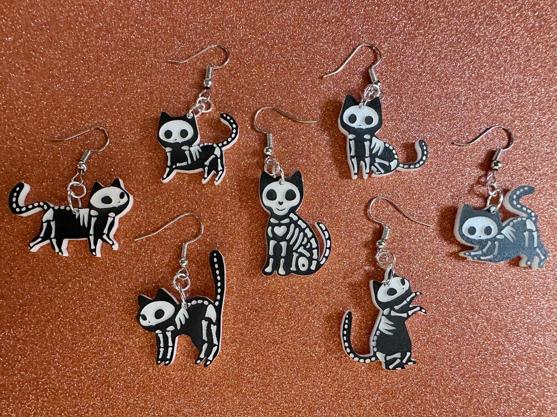 Dainty Halloween Cat Earrings: Laser Cut Acrylic Cat Skeletons, Black Cats, Spooky Cats, Kittens, Felines, Meow, Best Gifts for Her/Him/Them
