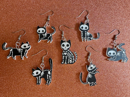 Dainty Halloween Cat Earrings: Laser Cut Acrylic Cat Skeletons, Black Cats, Spooky Cats, Kittens, Felines, Meow, Best Gifts for Her/Him/Them