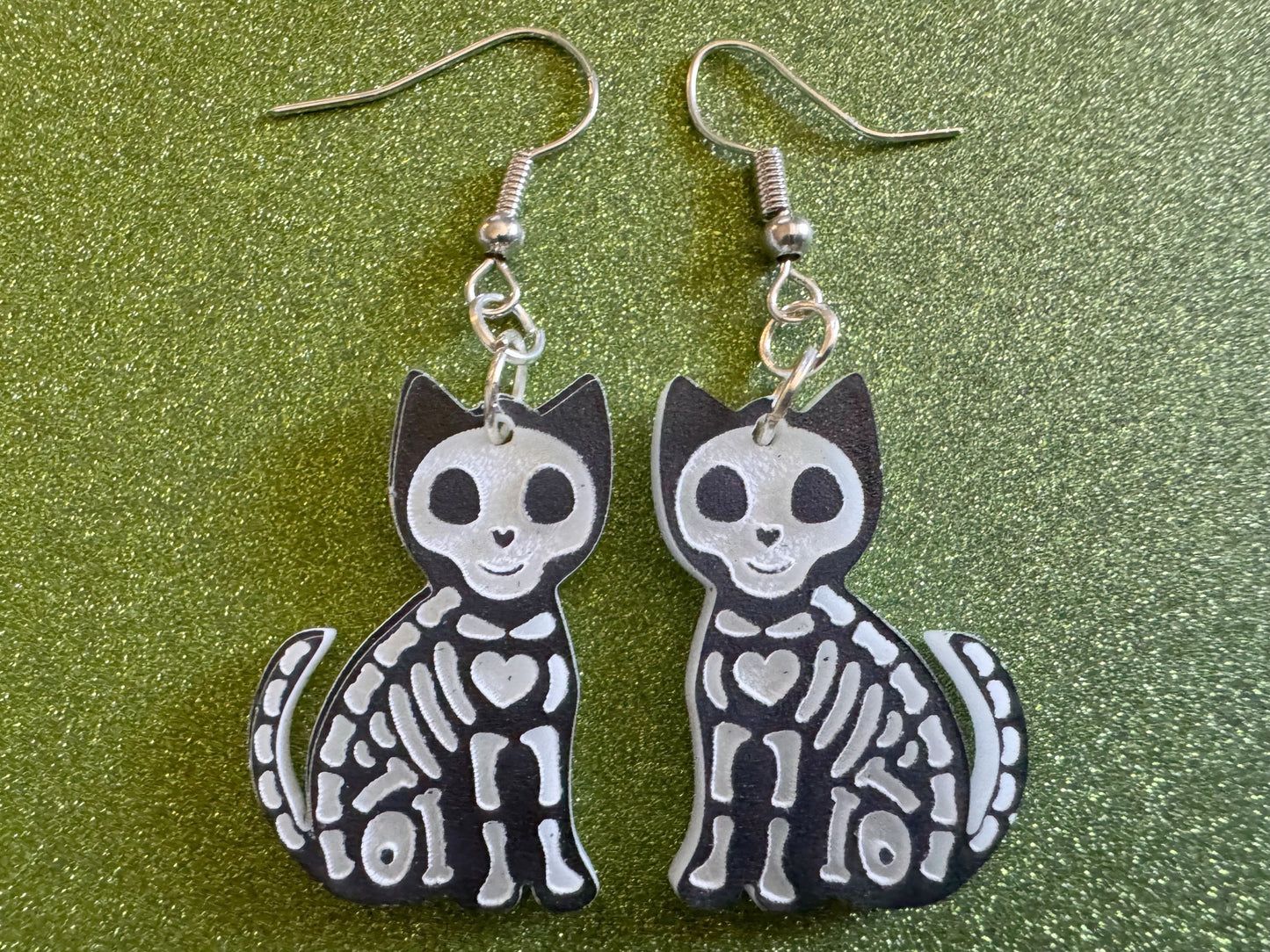 Dainty Halloween Cat Earrings: Laser Cut Acrylic Cat Skeletons, Black Cats, Spooky Cats, Kittens, Felines, Meow, Best Gifts for Her/Him/Them